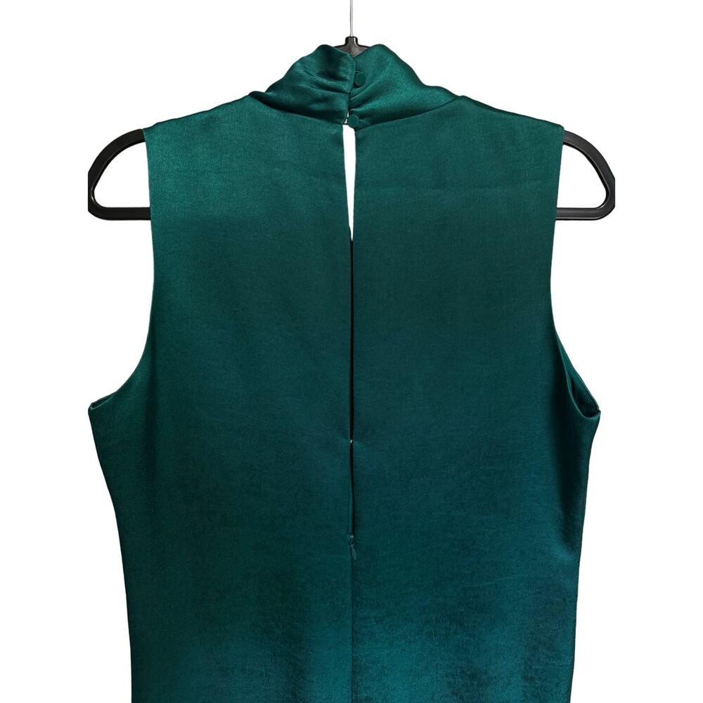 Reiss Lola Satin Ruffle Belted Cocktail Dress Emerald Green Sleeveless Size 10 - Picture 7 of 11